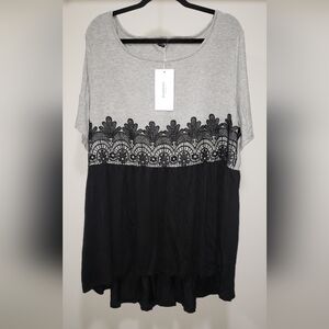BloomChic (NWT) Black/Gray High-Low Crochet Detail Tunic Top Size 18/20